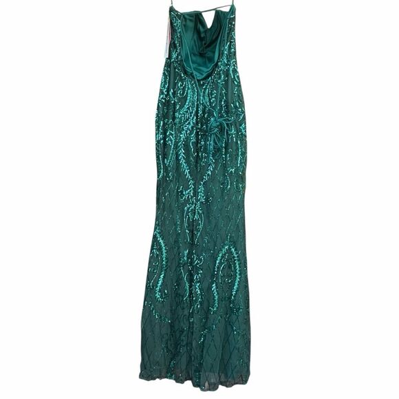 PromGirl Emerald Green Beaded Long Sequin Prom/Formal/Party Lace Up Back Dress 8 - Picture 9 of 12